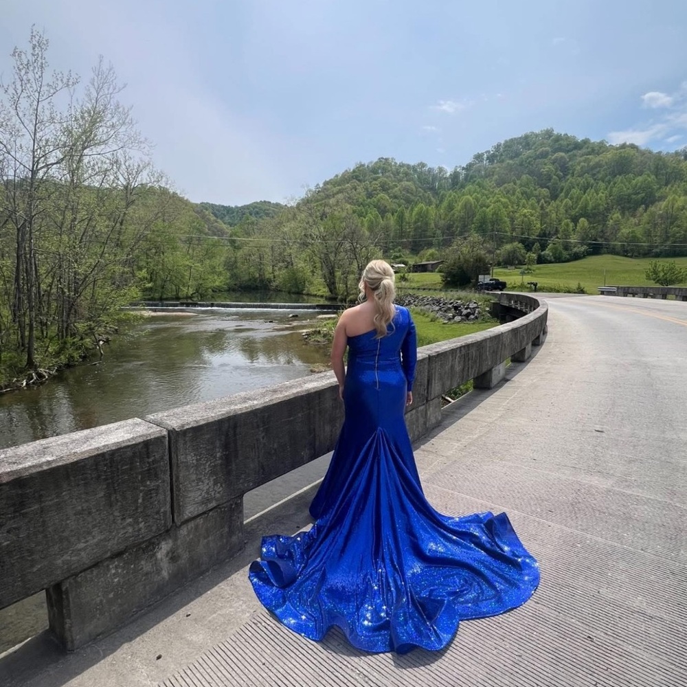 Elegant Blue One-Shoulder Gown